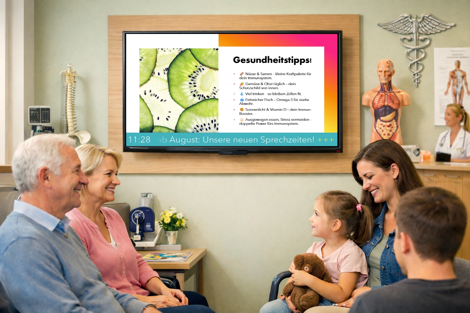 Digitaler Bildschirm in einem Wartezimmer