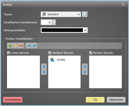 Toolbar Einstellungen
