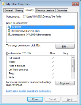 Folder Properties (Security)