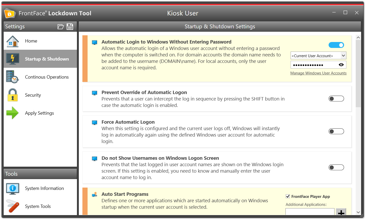 FrontFace Lockdown Tool (individual profile)